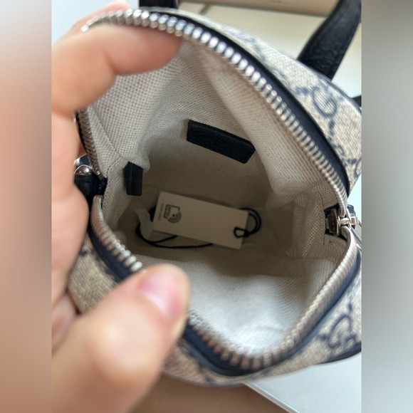 SOLD!Gucci GG Supreme Logo Monogram Navy Leather Trim Ophidia Mini Crossbody Bag - Picture 9 of 13